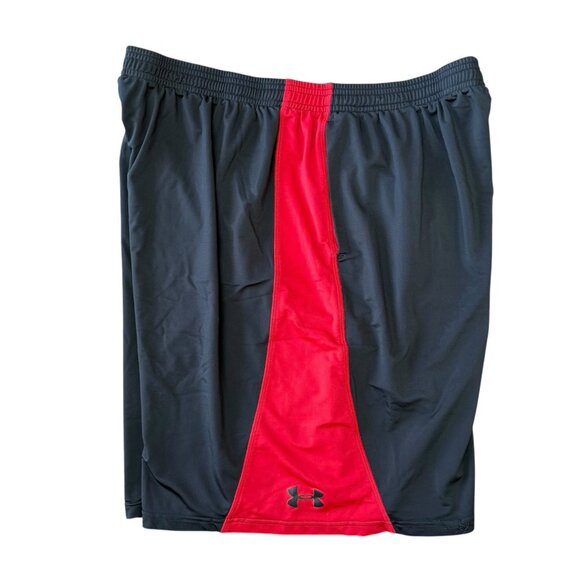Under Armour Swim Trunks Shorts Mens XL Hybrid Stretch Black Red - Picture 2 of 8